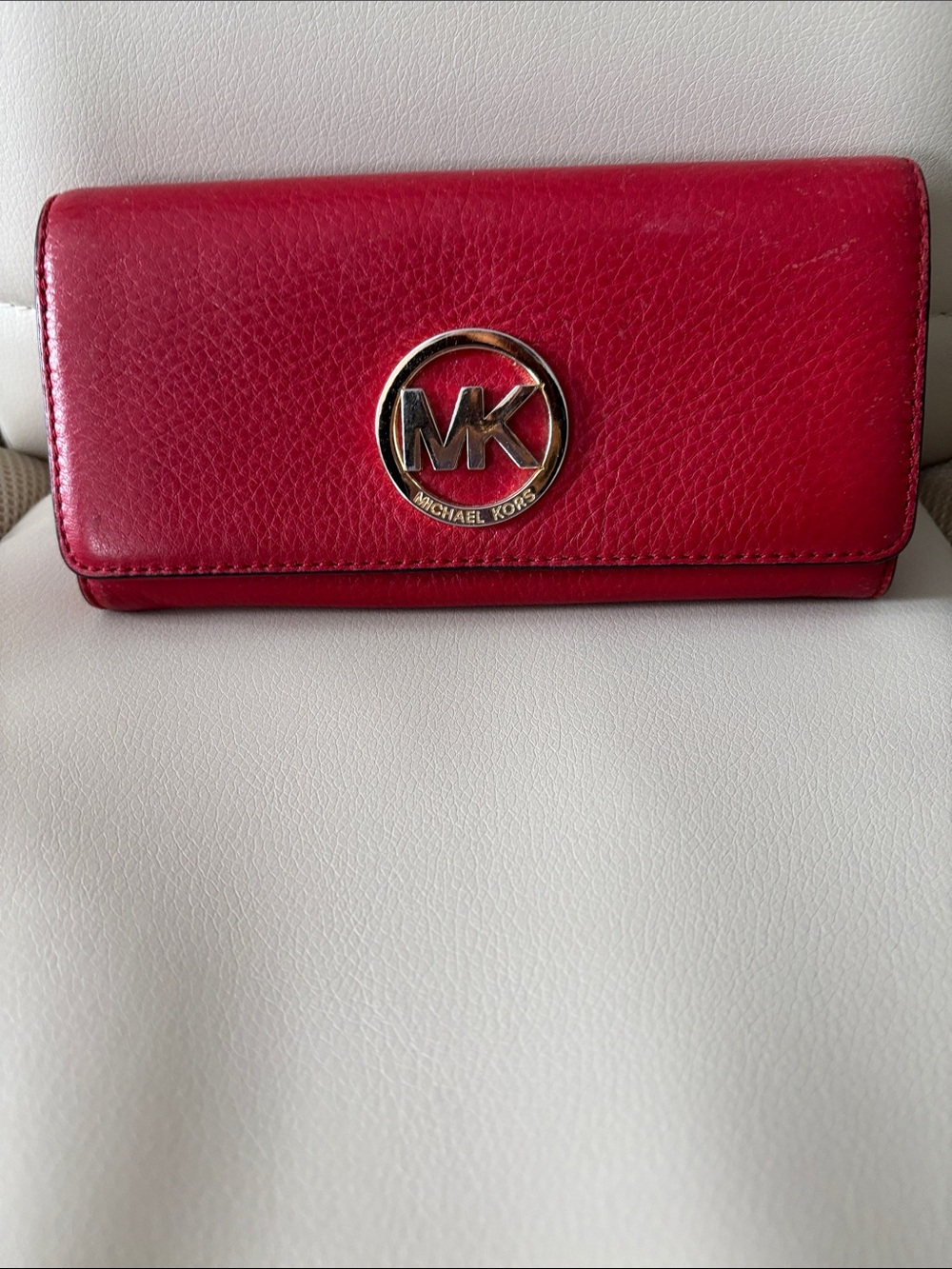 Michael Kors Red Leather Wallet with Gold MK Logo